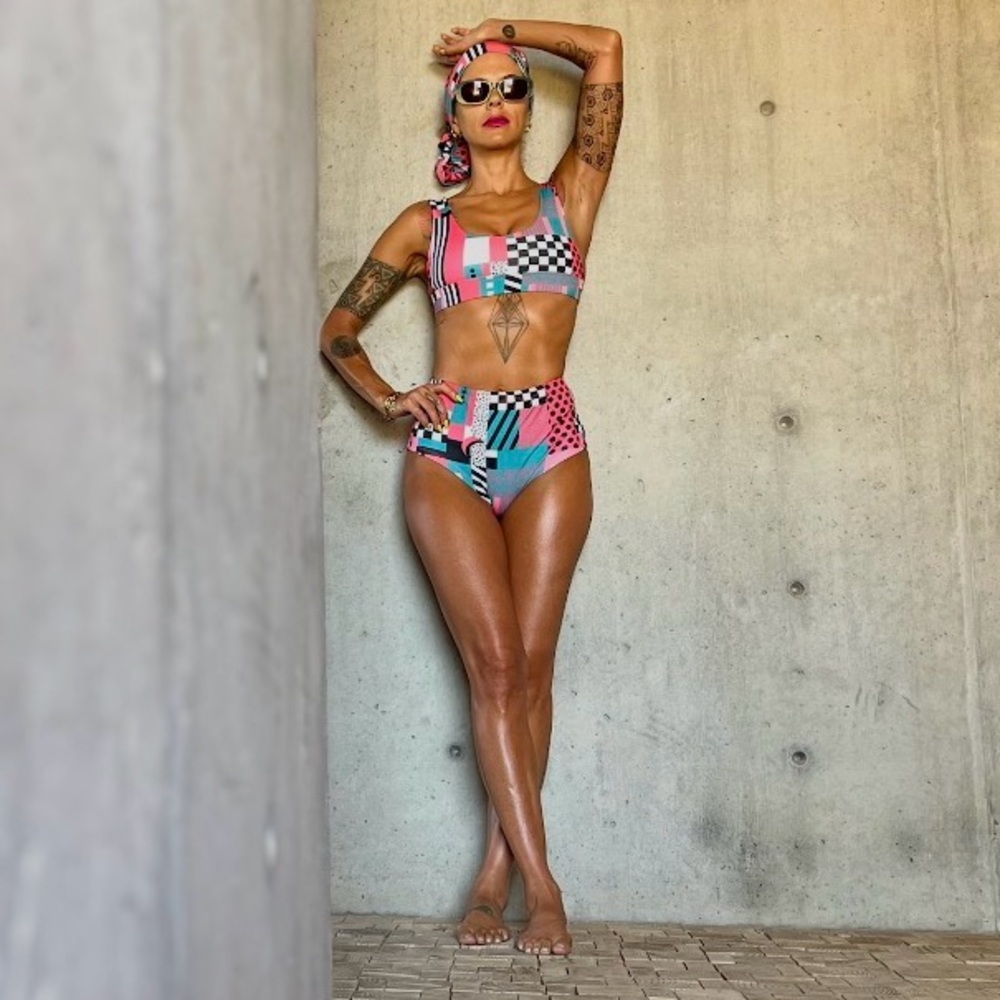 Gazzy by Gazzo Colorful Geometric Women's Bikini Set biker short 3 piece set